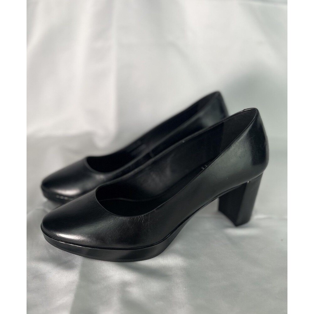 Geox Respira Annya Women's Black Leather Block Heel Pumps Size 38 7.5